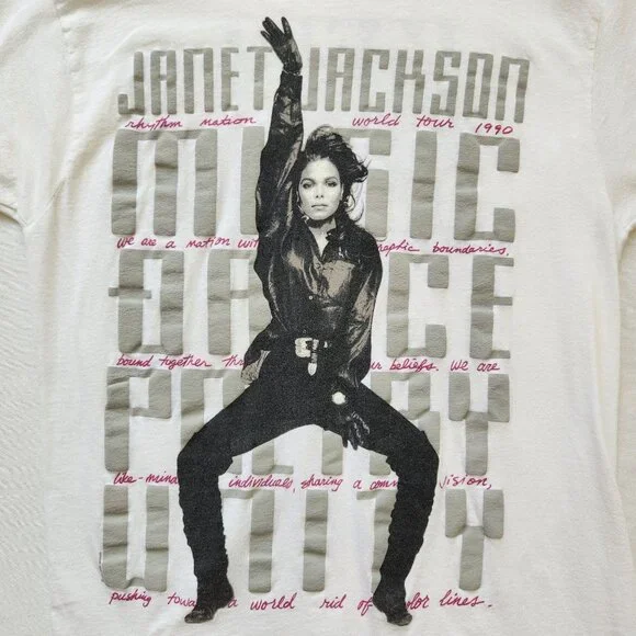 RARE Janet Jackson Rhythm Nation 1990 World Tour Vintage Tee Screen Stars Band - Picture 4 of 13
